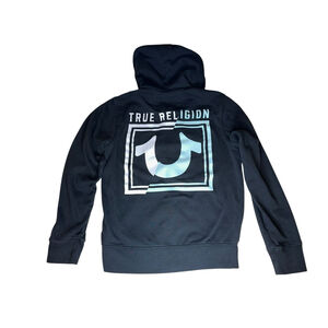 Vintage Y2K‎ True Religion Black Hoodie Sweatshirt Streetwear Men's Size Small